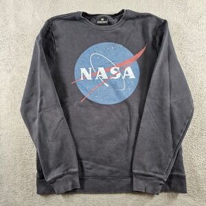 Hyper Space NASA Logo Graphic Sweatshirt Faded Black Mens Large Unisex